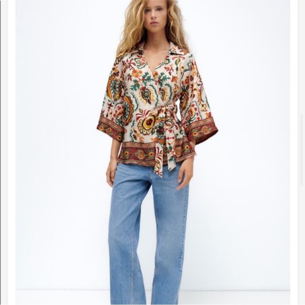 Zara Printed Wrap Blouse – Size Small